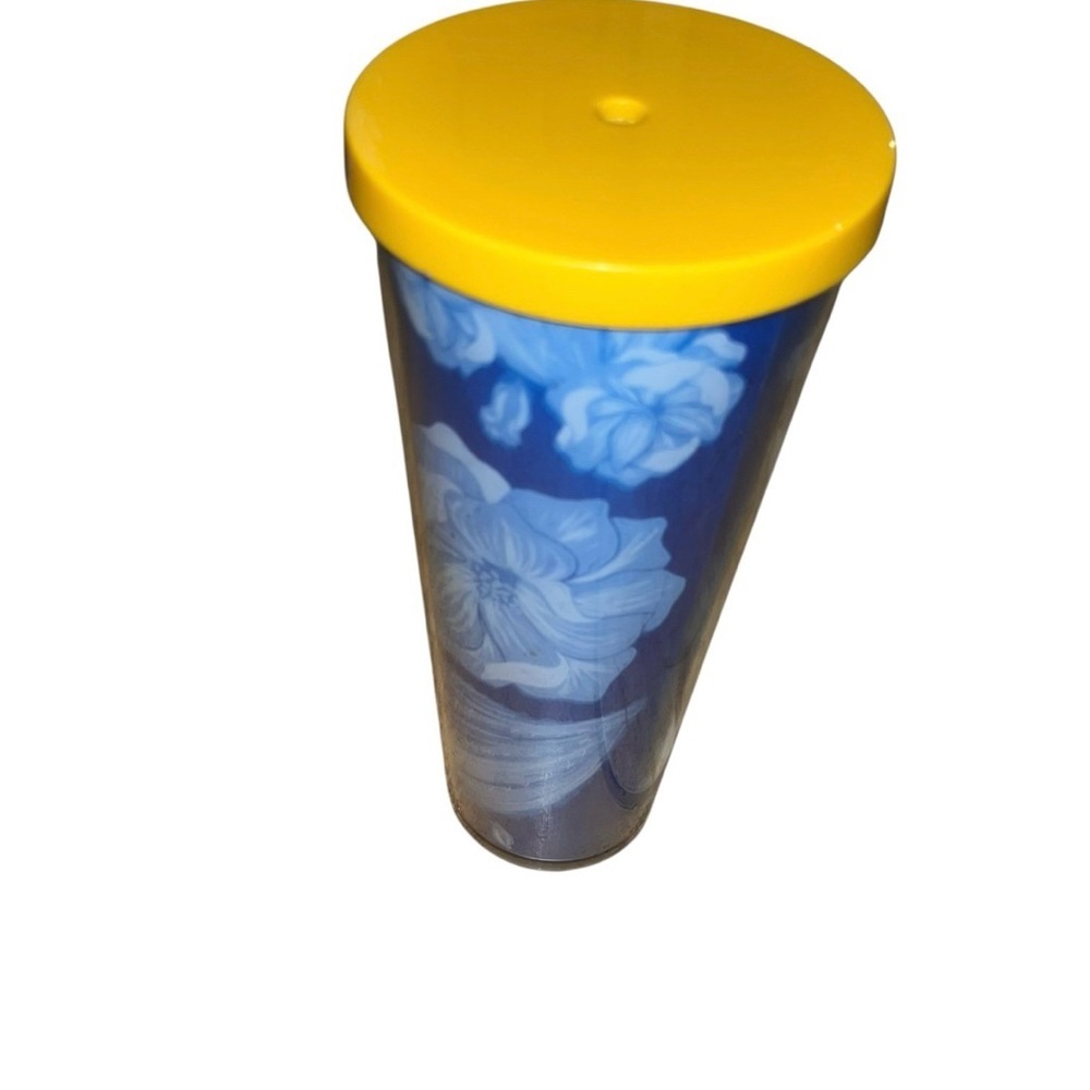 Rare Starbucks Desert Floral Cactus Blue flowers 24 fl oz tumbler cup yellow lid - Picture 2 of 5